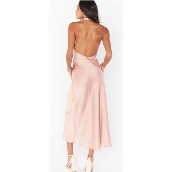 Show Me Your Mumu Jasmine Halter Midi Dress rose gold luxe‎ satin size xs formal - Picture 4 of 11